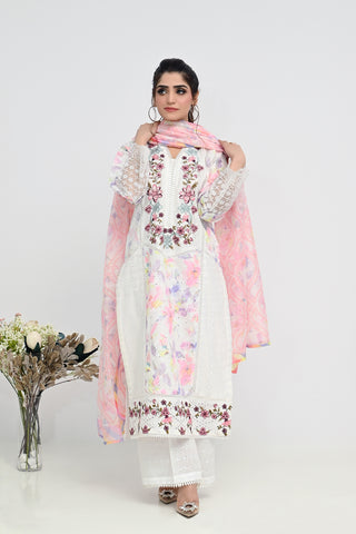 Motif Lawn Embroidered Suit