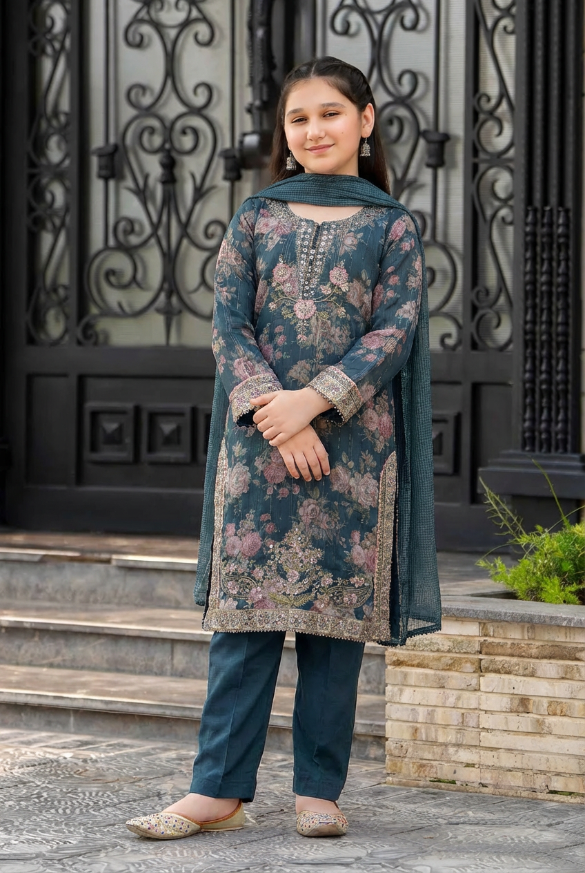 Motif Girls Munar Embroidered suit-684