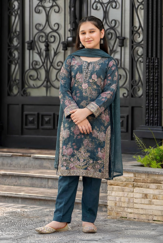 Motif Girls Munar Embroidered suit-684