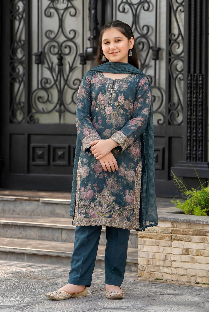 Motif Girls Munar Embroidered suit-684