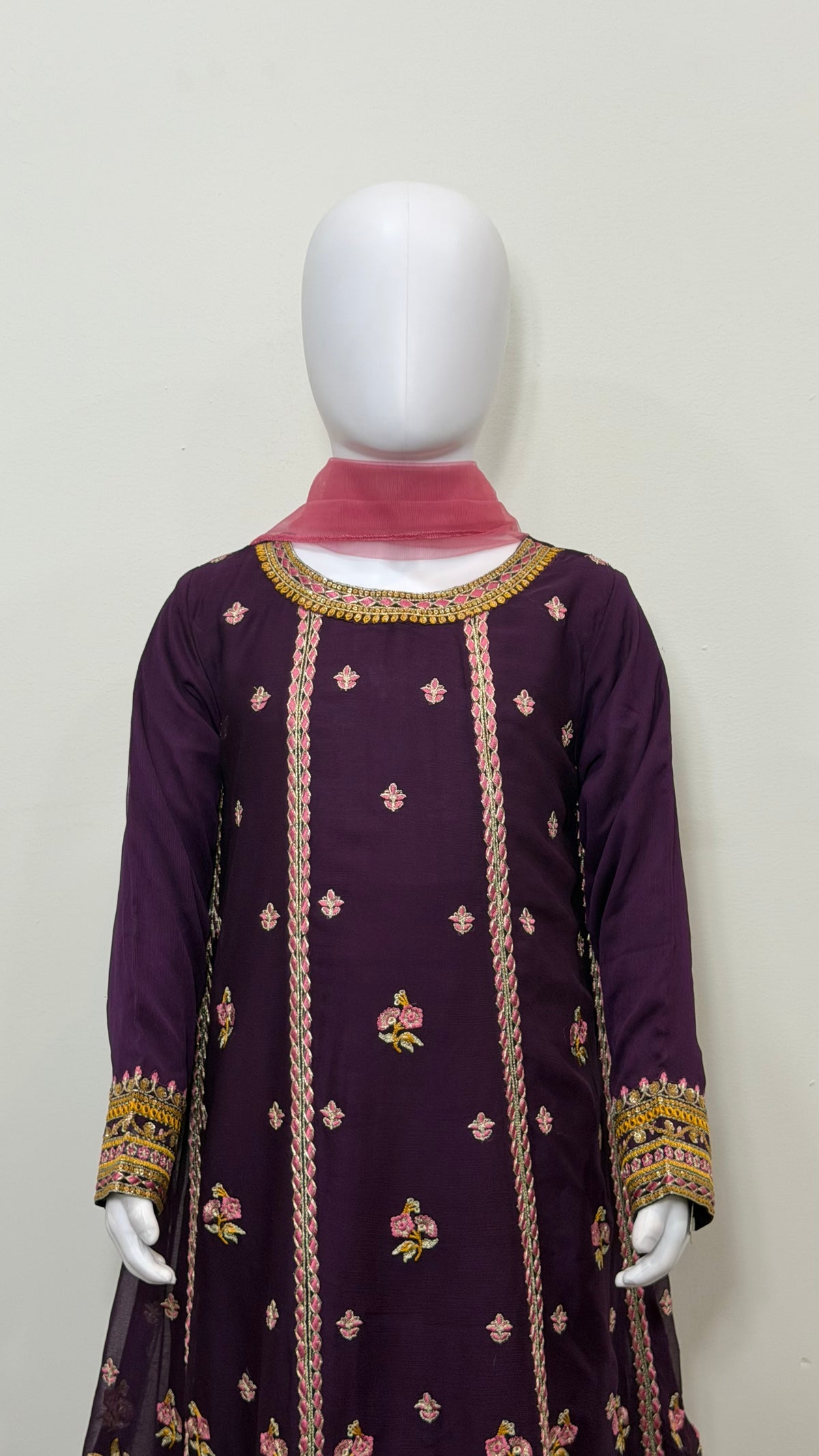 Motif Girls Chiffon Embroidered Suit-040