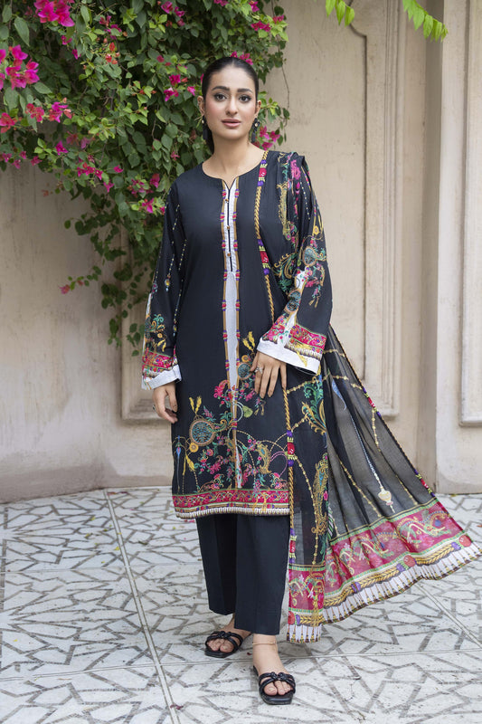 Motif Lawn Printed Suit-010