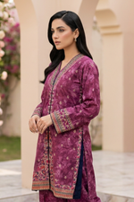Motif Printed Embroidered Raw Silk Suit-230