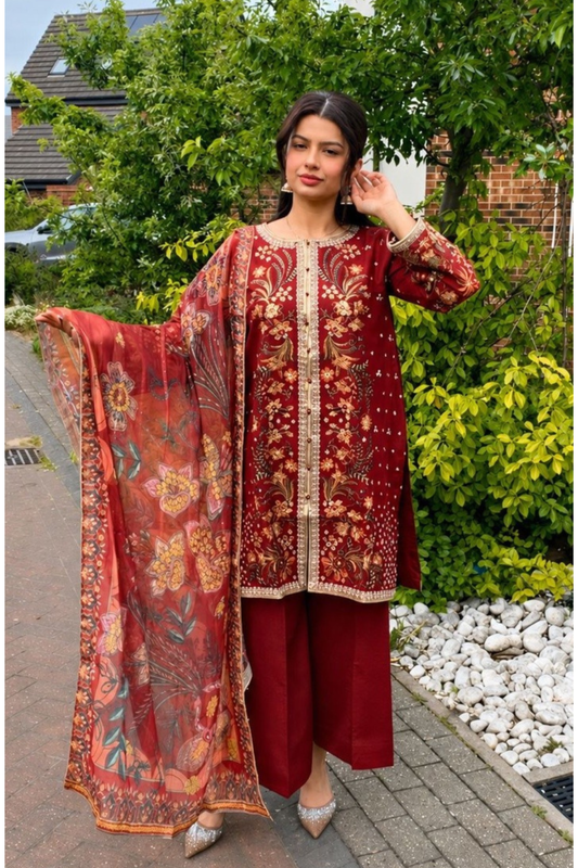 Motif Embroidered Jacquard Suit-004