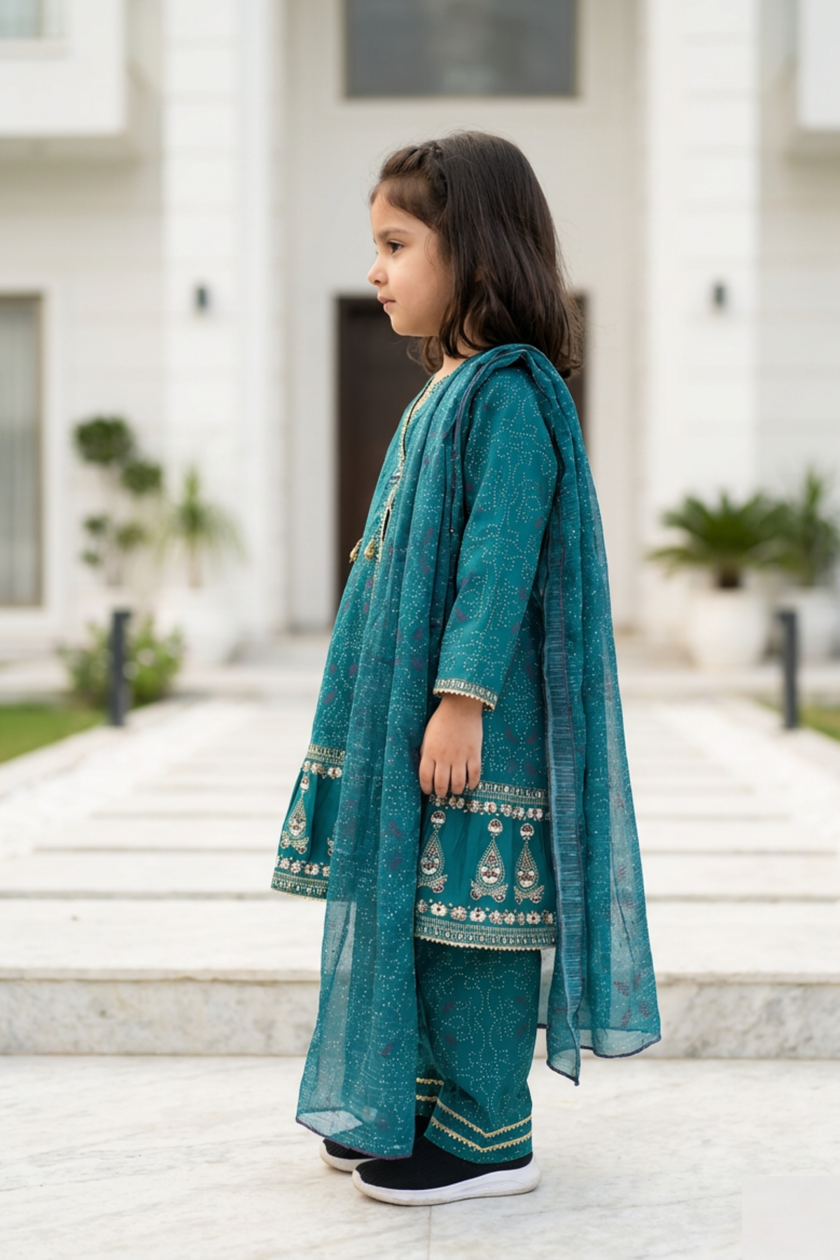 Motif Kids Printed Embroidered Suit-26556