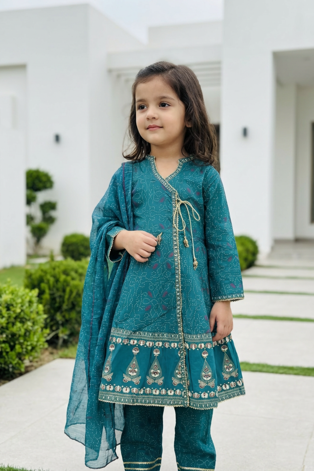 Motif Kids Printed Embroidered Suit-26556