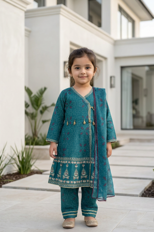 Motif Kids Printed Embroidered Suit-26556