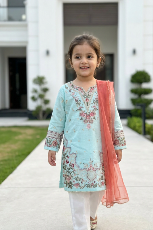 Motif Kids Printed Embroidered Suit-063