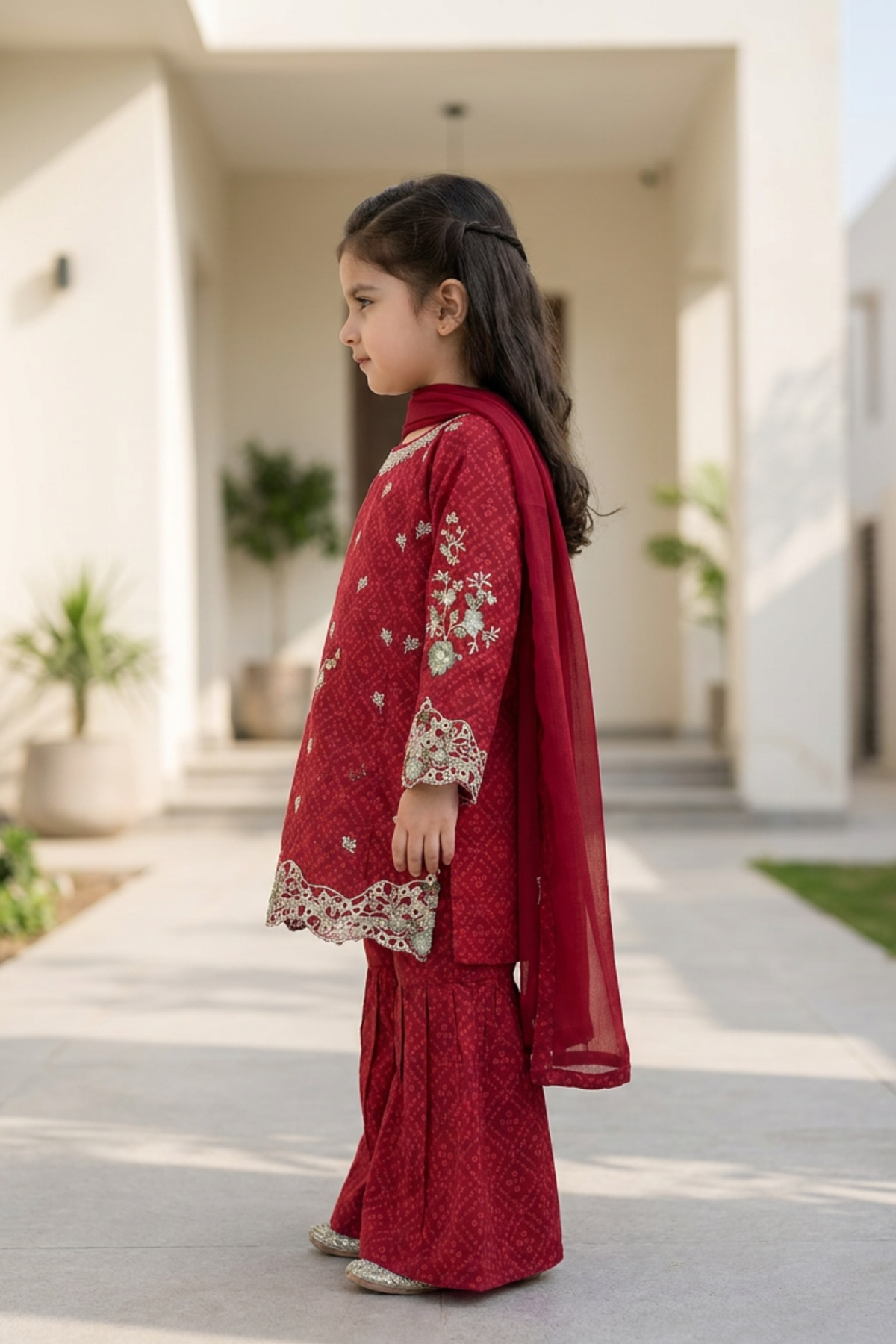 Motif Kids Printed Embroidered Suit-26567