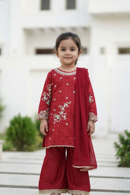 Motif Kids Printed Embroidered Suit-26567