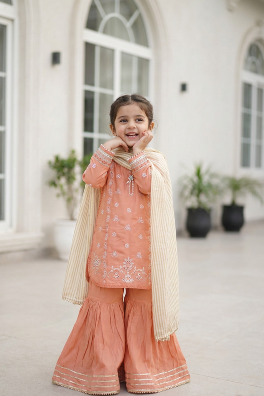 Motif Girls Embroidered Viscose Suit-693