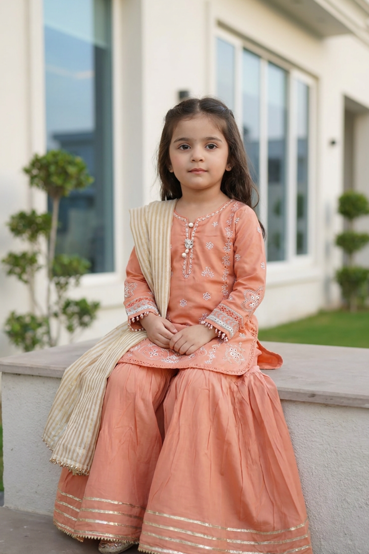 Motif Girls Embroidered Viscose Suit-693