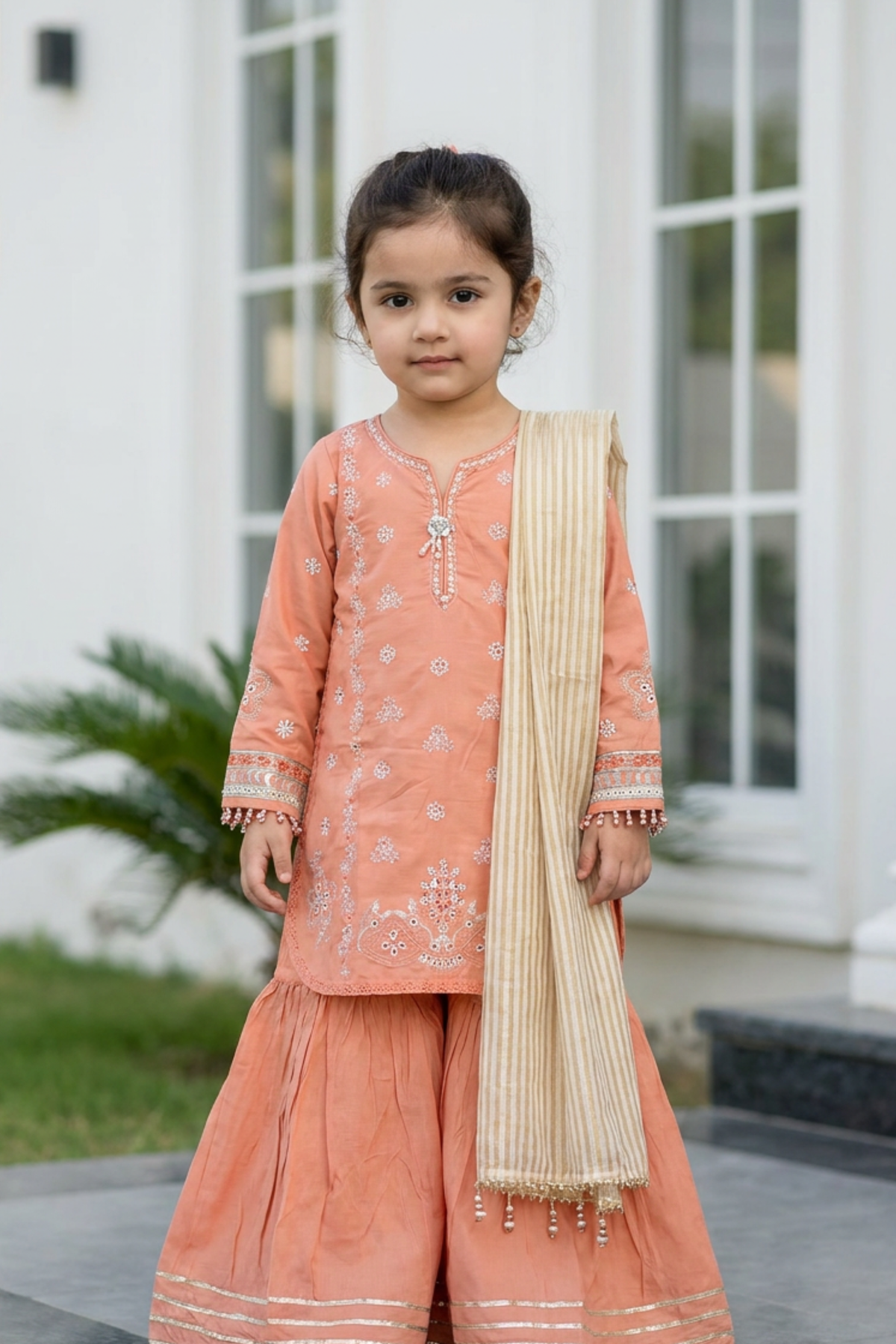 Motif Girls Embroidered Viscose Suit-693