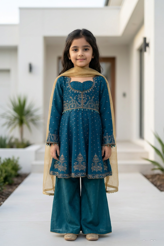Motif Girls Embroidered suit-688
