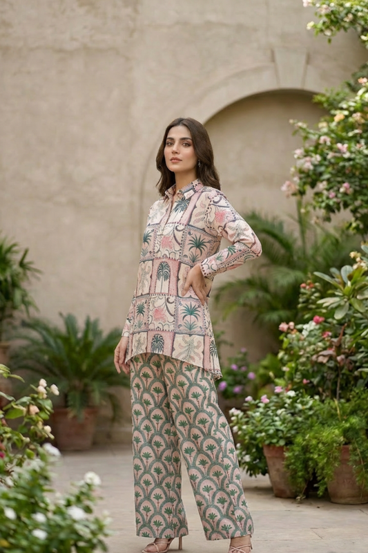 Motif Women Cambric Printed Co-Ord Set-001