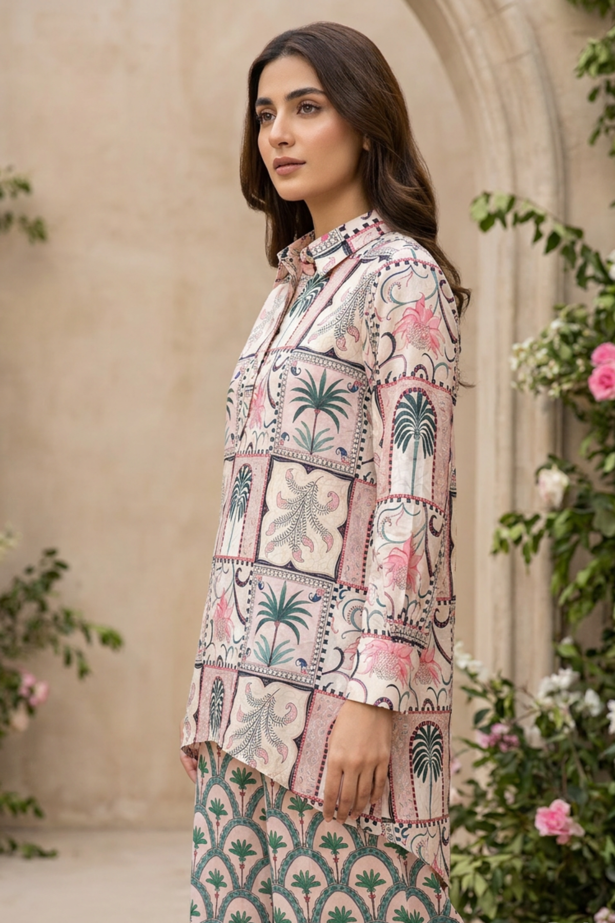 Motif Women Cambric Printed Co-Ord Set-001