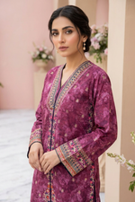 Motif Printed Embroidered Raw Silk Suit-230