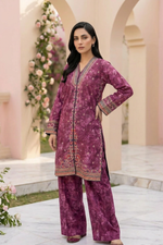 Motif Printed Embroidered Raw Silk Suit-230
