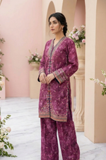 Motif Printed Embroidered Raw Silk Suit-230