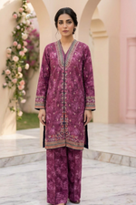 Motif Printed Embroidered Raw Silk Suit-230