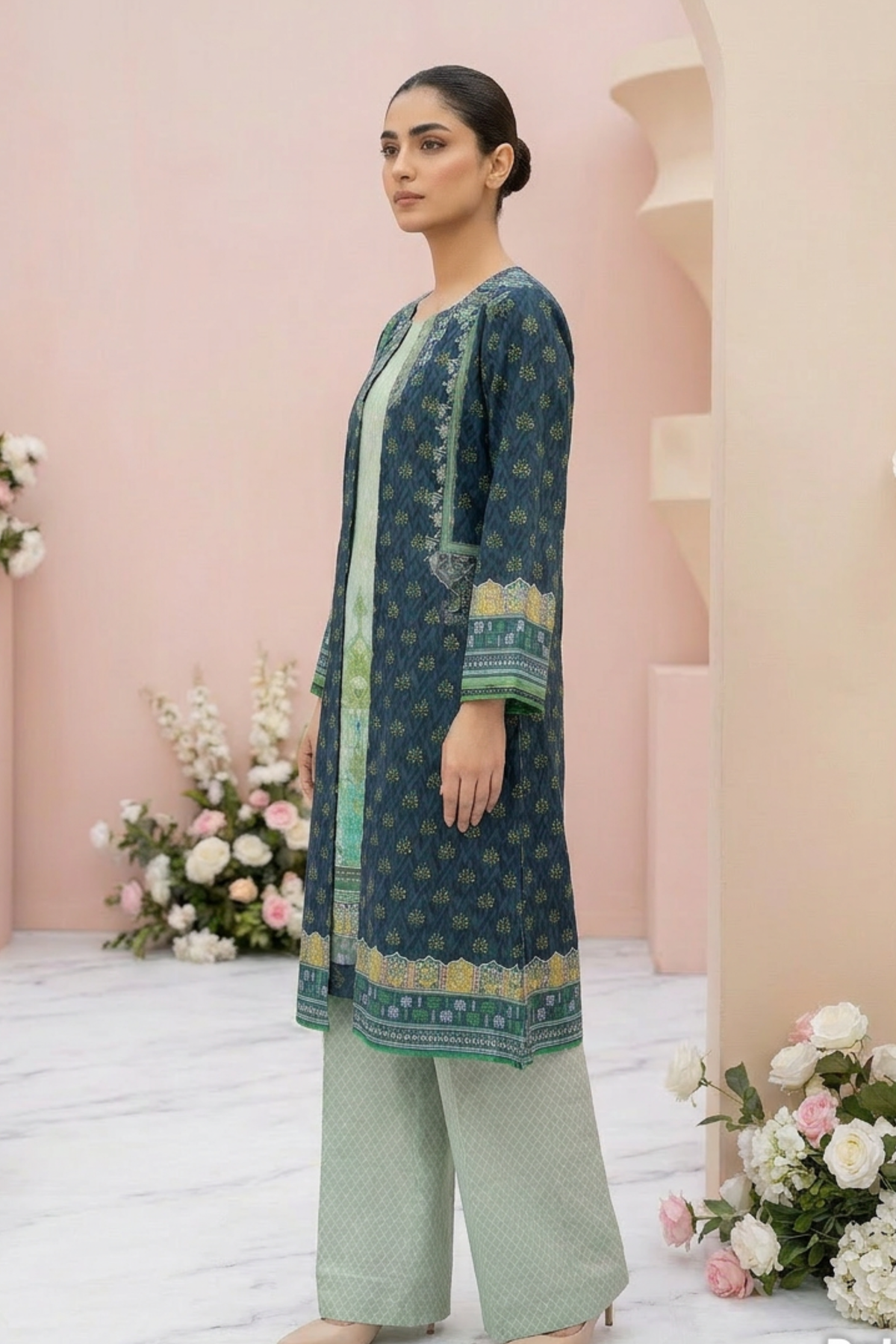 Motif Printed Cambric Suit-006