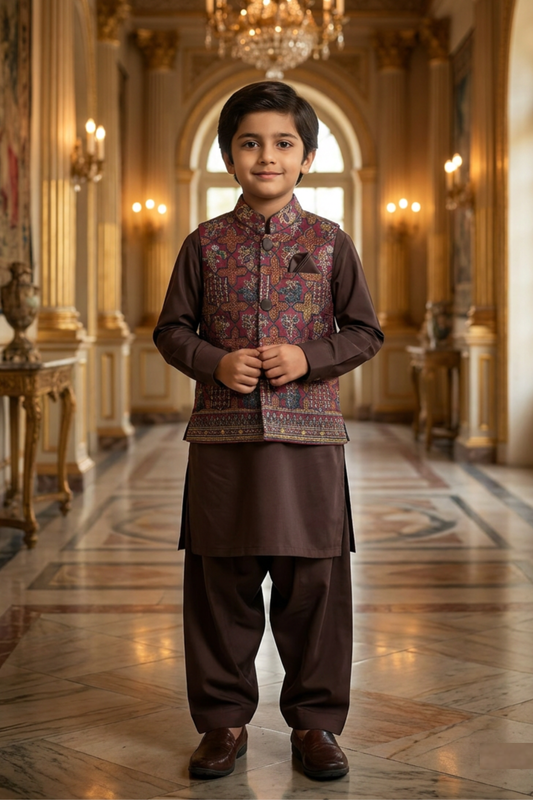 Motif Boys Waistcoat Suit-3642