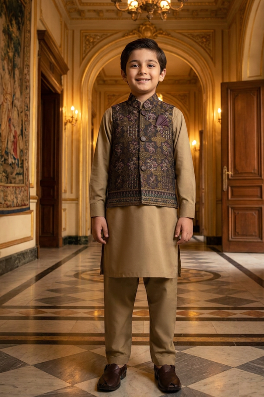 Motif Boys Waistcoat Suit-3640