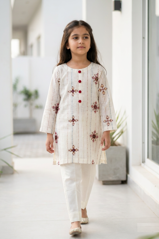 Motif Kids Embroidered Suit-008