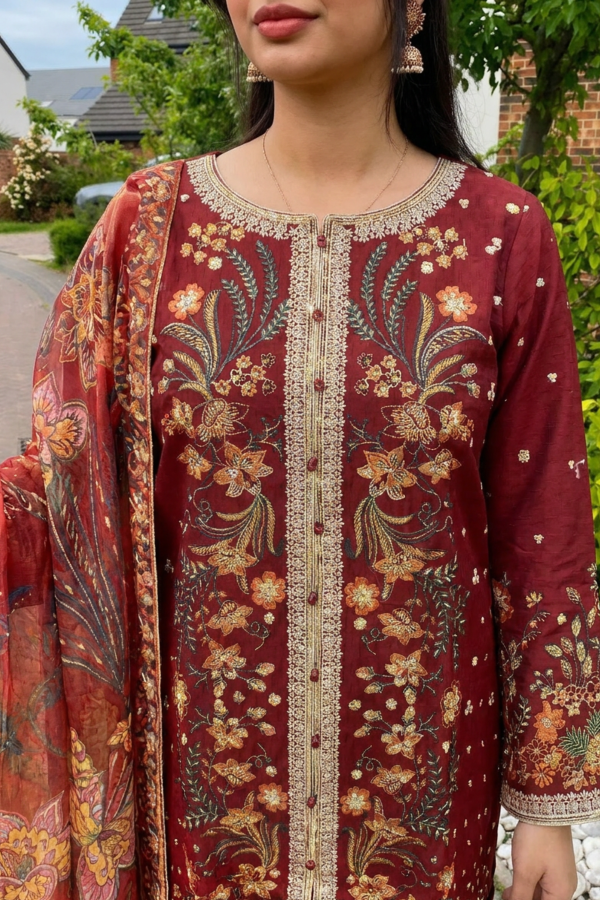 Motif Embroidered Jacquard Suit-004