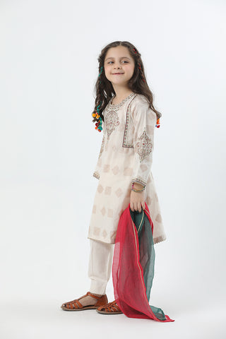 Motif Girls Jacquard Embroidered Suit