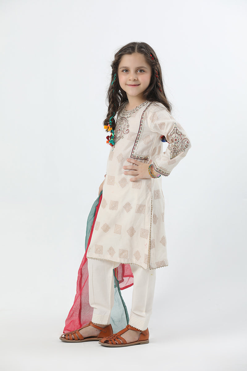 Motif Girls Jacquard Embroidered Suit