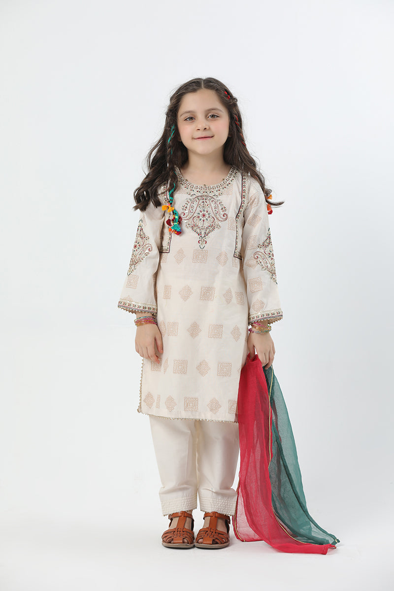 Motif Girls Jacquard Embroidered Suit