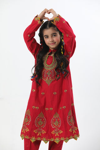 Motif Girls Cotton Embroidered Suit