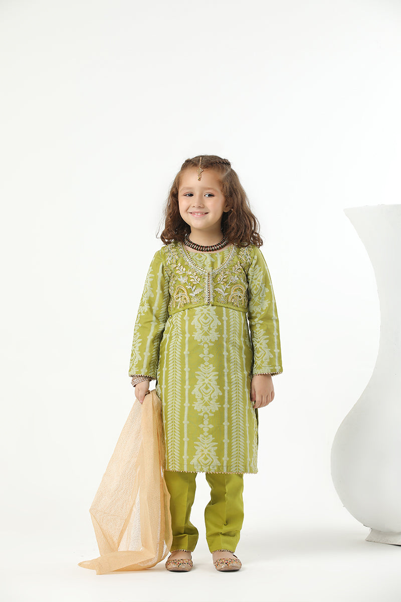 Motif Girls Jacquard Embroidered Suit