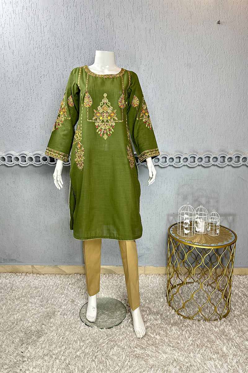 Motif Cotton Embroidered Kurta