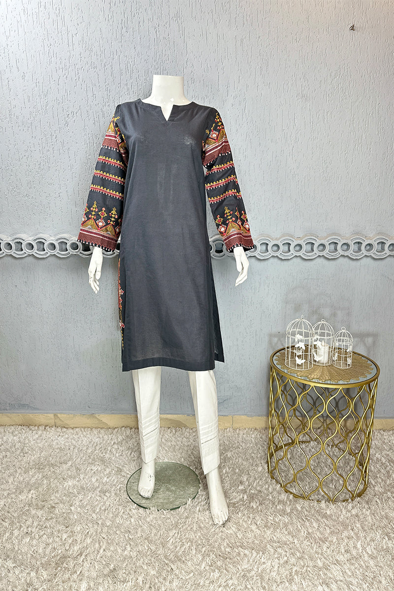 Motif Rib Lawn Embroidered Kurta