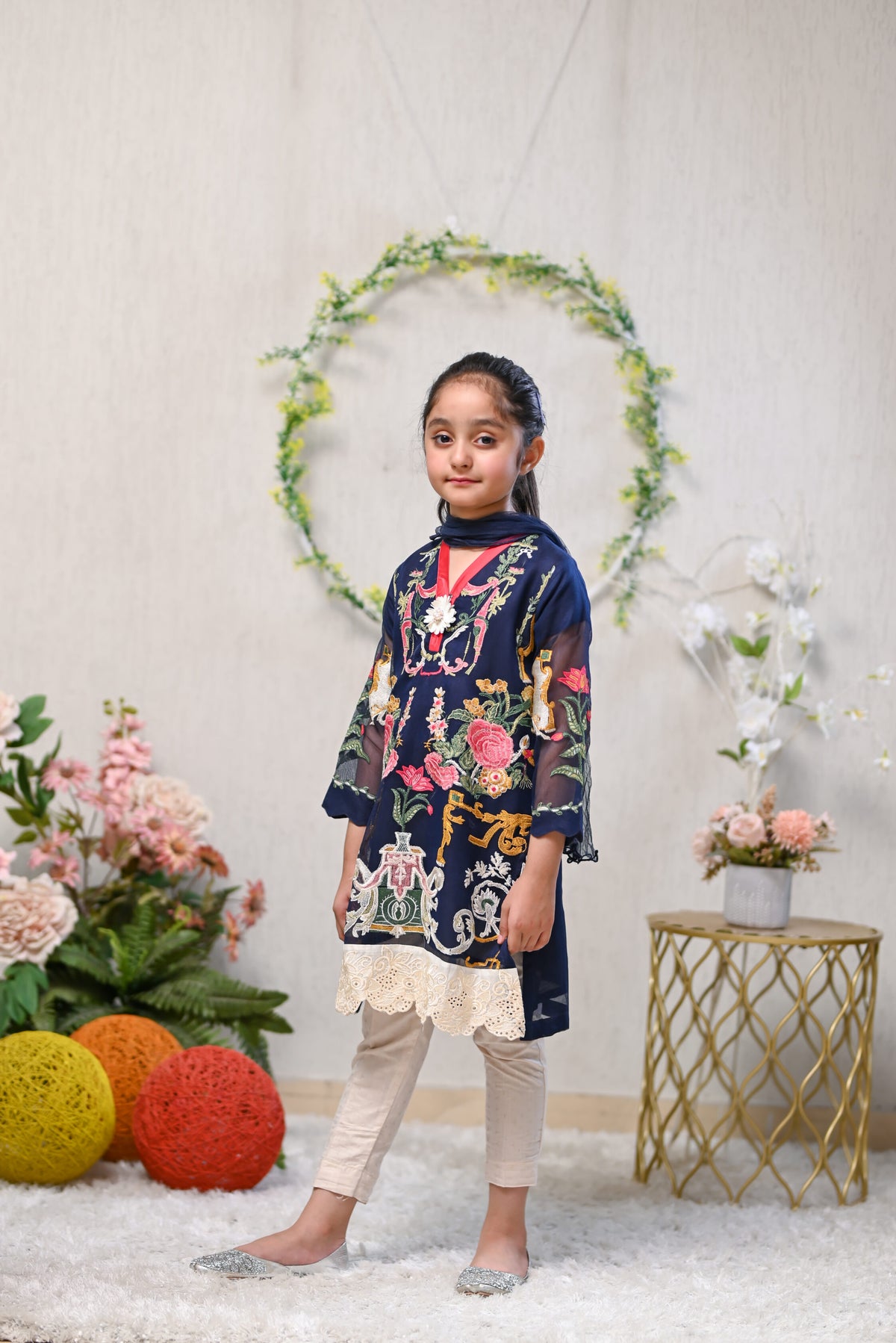 Motif Girls Khaddi Net Embroidered Suit