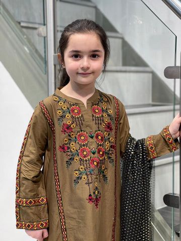 Girls Cambric Embroidered Suit